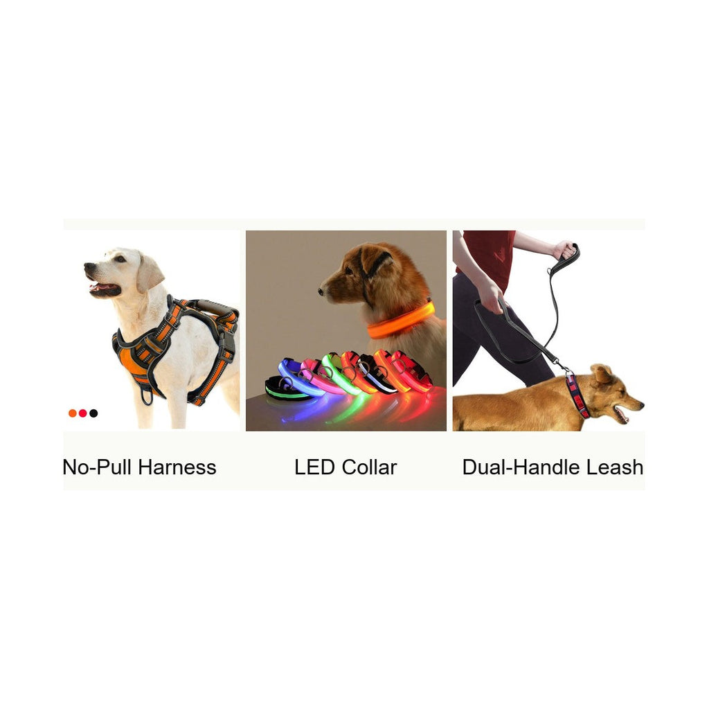 Walk Kit: No-Pull Harness + LED Collar + Dual-Handle Leash