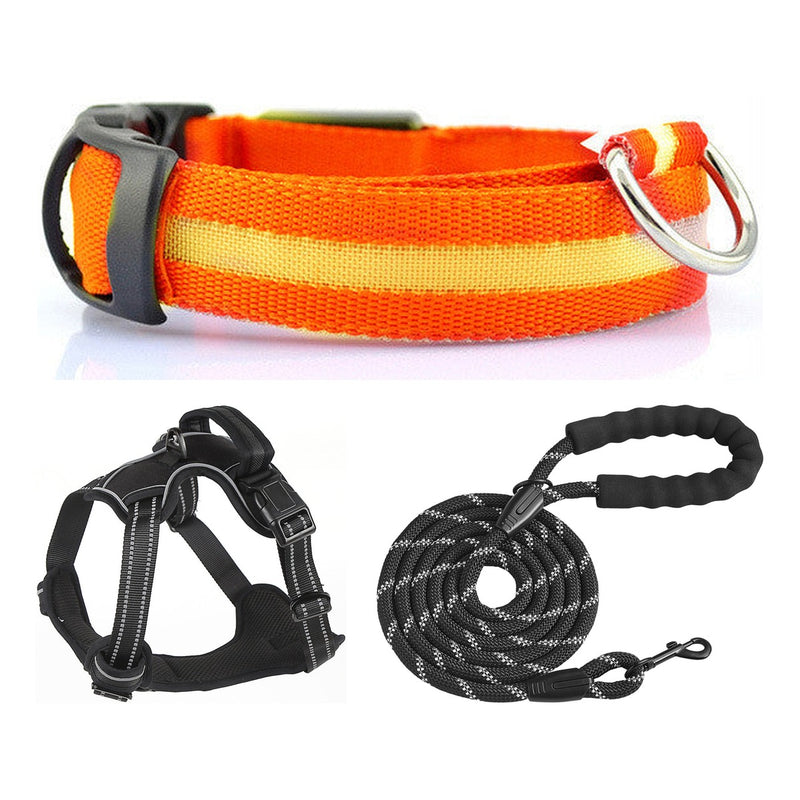 Walk Kit bundle: LED collar + no-pull harness + rope leash