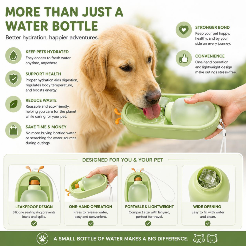 Antler-Shaped Dog Water Bottle – Portable, Leak-Proof